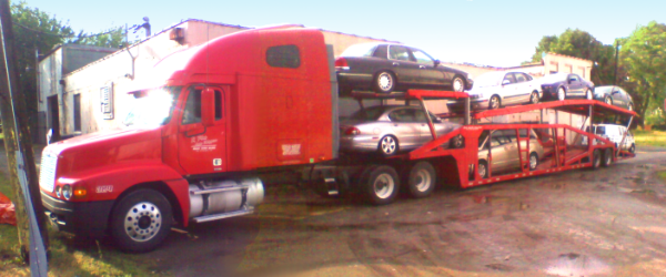 A car hauler being repaired